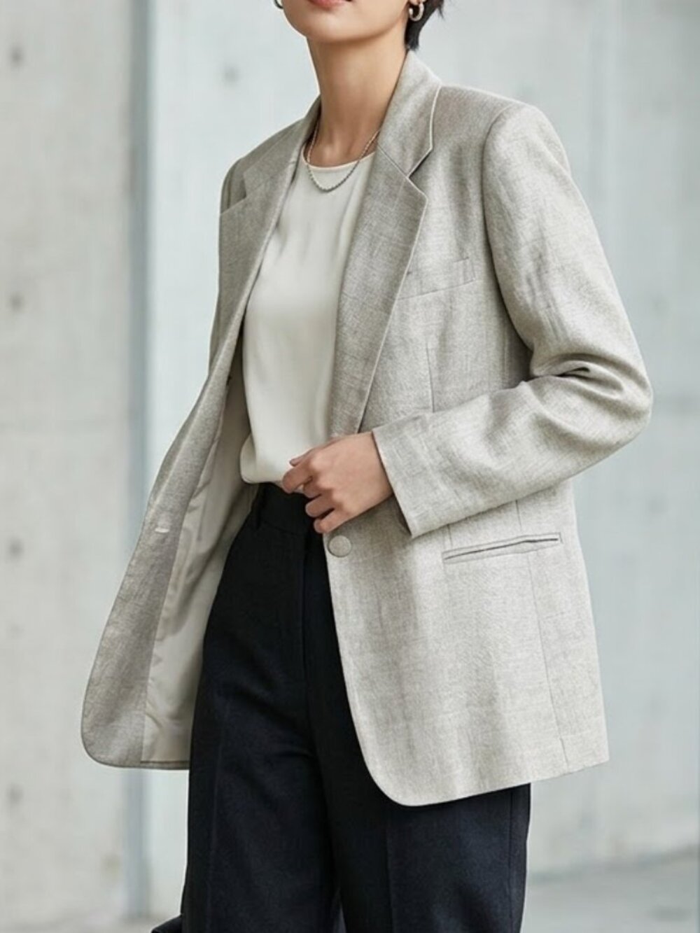 Veleno Vintage Sportswear NY beige linen long sleeve lined blazer jacket, sz L